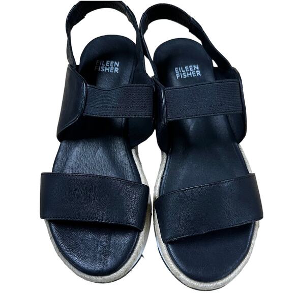 Eileen Fisher NWOB Dash Wedge Slip On Slingback Sandal Black Size 6 Open Toe - Picture 6 of 9